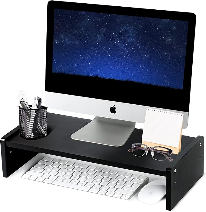 KINLINK Solid Wood Monitor Stand Riser, Monitor Riser with 2 Adjustable Height, 15.8 inch Computer Riser for Computer, iMac, PC, Printer, Computer Monitor Stand for Home & Office, Black-DeskLoop Office