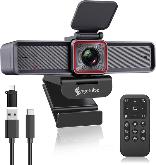 Angetube 4K Webcam with AI Tracking,Remote Control 4K Web Camera/10X Digital Zoom 1080P 60fps Web cam with USB 3.0 HDR/Dual Noise Cancelling Microphones for Video Calls/Meetings/Streaming/Skype/Zoom-DeskLoop Office