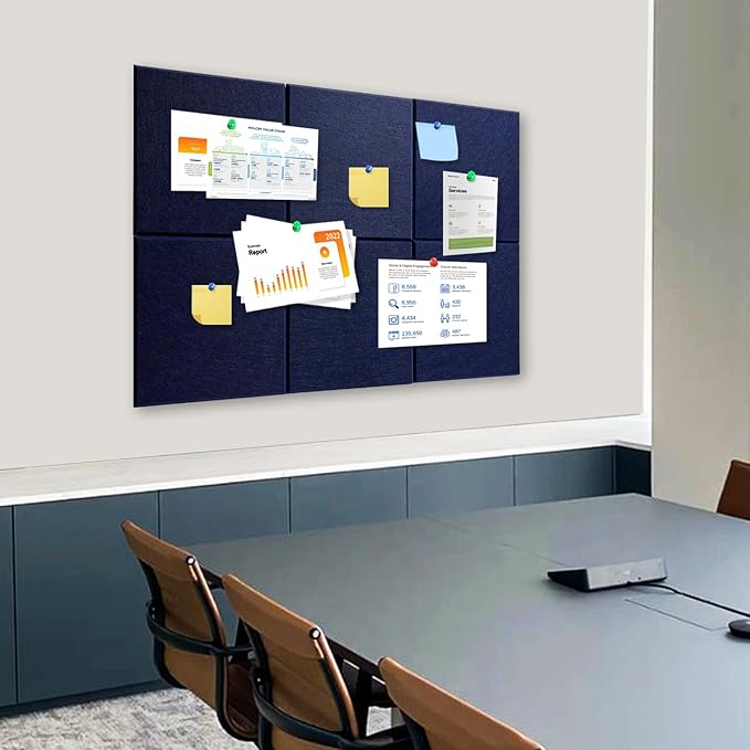Large Cork Board for Wall with Pins, 36" x 24" Bulletin Board Self-Adhesive Pin Board | Customized 6 Packs Felt Tiles for Office Home Wall Decor, Navy
