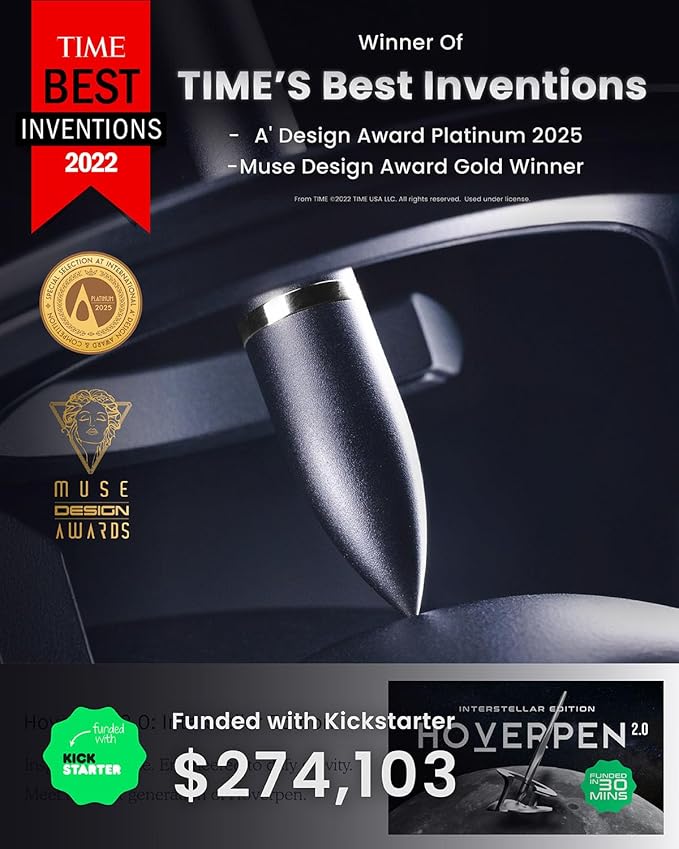 Novium Hoverpen 2.0 Interstellar Edition - Space Black, Unisex, Ballpoint Pen, 23.5 Degree Angle, Schmidt Ballpoint Refill, No Spills, No Spotting, No Explosions-DeskLoop Office