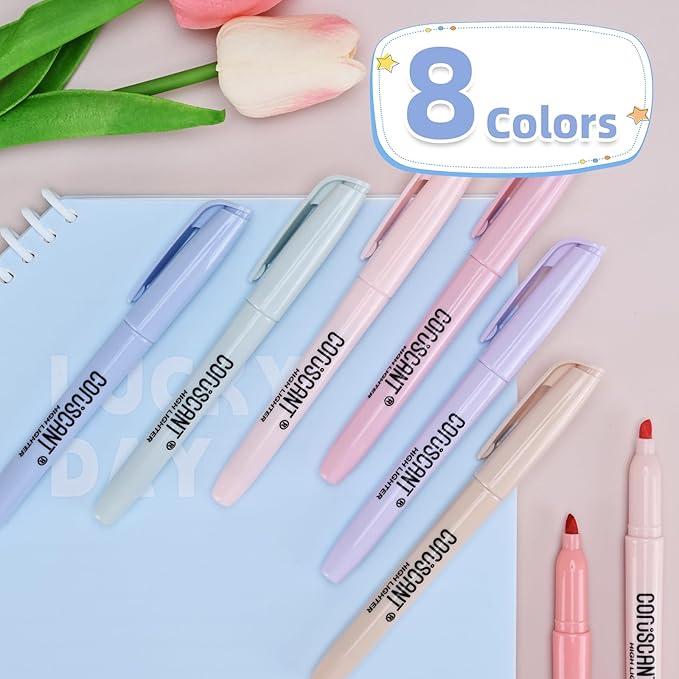 coruscant Pastel Highlighters Set, Assorted Colors Chisel Tip Cute Bible Highlighters, No Bleed Dry Quickly, for Journal Bible Study, Perfect for thin paper, School Office Supplies, 8 Pack-DeskLoop Office