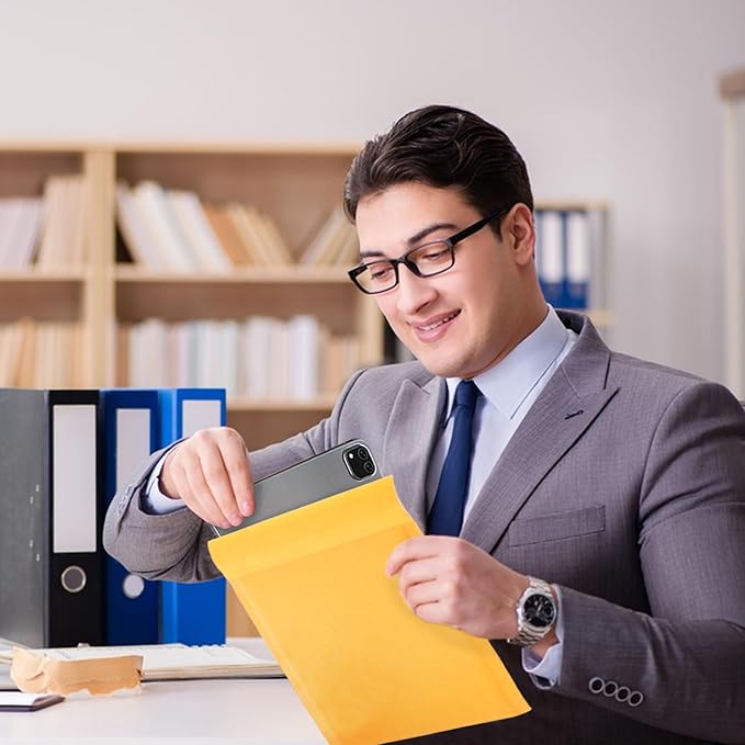 Kraft bubble mailers 6x9 Inch 200 Pack,Self-Sealing Paper Envelopes for Packaging,Strong Adhesion Envelope Mailers, Small Waterproof Cushioned Padded Shipping Bags Yellow #0-DeskLoop Office