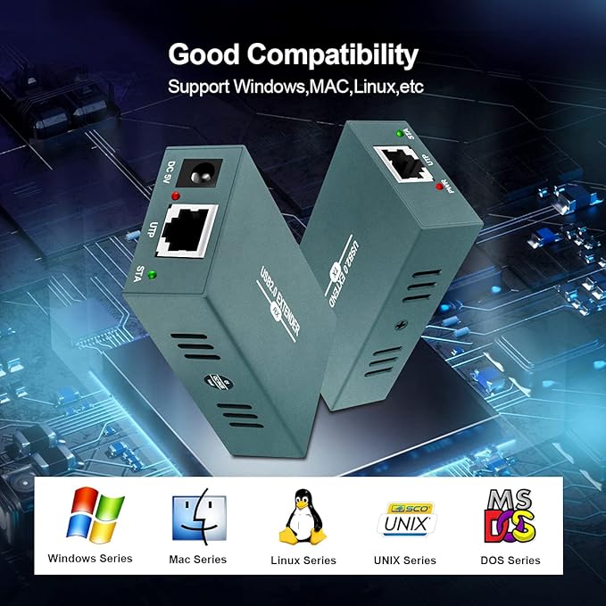 USB Extender Over Ethernet RJ45 LAN Extension, with 4 USB 2.0 Ports, Transmit 50m/165ft Over Ethernet Cat5/5e/6/7, Support Power Over Cable, Play and Plug, No Driver Required-DeskLoop Office