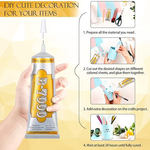 B7000 Rhinestone Jewelry Glue Clear, B-7000 Glue 3.7 fl oz Upgrade Multi-Function Adhesive Super Glue with Cap & Precision Tip for Repair, Small Hobby Models, Metal Stone Crafts, Fabric, Shoes(110ML)-DeskLoop Office
