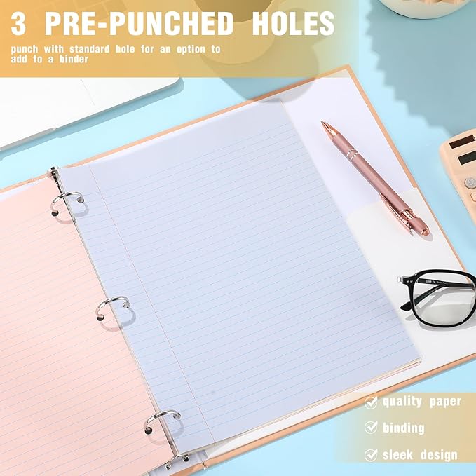PerKoop 600 Sheets Colored Loose Leaf Paper 8.5" x 11" college ruled Lined 3 Hole Punched notebook Filler Paper for 3 Ring Binders Office School Supplies (Aesthetic Color)-DeskLoop Office