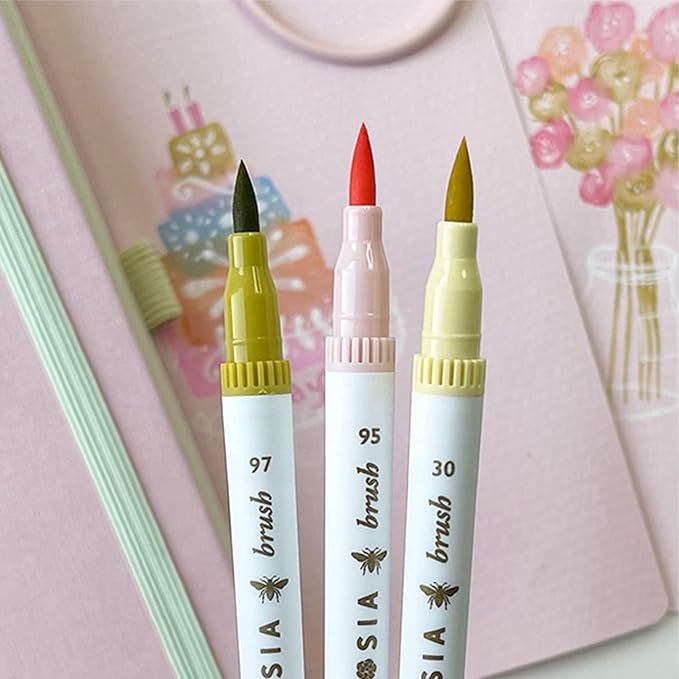 Primrosia 24 Pastel Dual Tip Markers, Fine Tip and Brush Pens. Perfect for art, illustration, drawing, calligraphy and bullet journals-DeskLoop Office