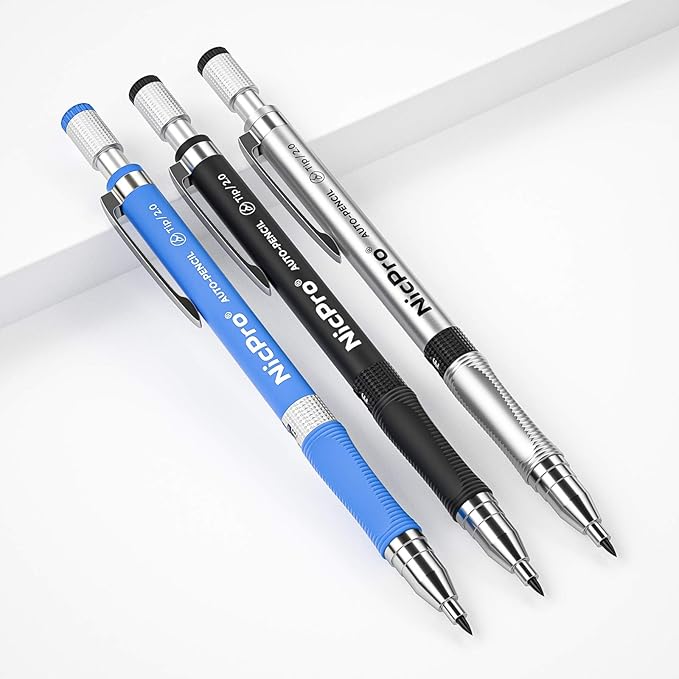Nicpro 11 Pieces Colors 2mm Mechanical Pencil Set, 3 PCS Carpenter Drafting Pencil 2.0 mm for Art Drawing Writing Sketching Construction with 6 Tube Pre-Sharpen 2B & Color Refill, Eraser, Sharpener-DeskLoop Office