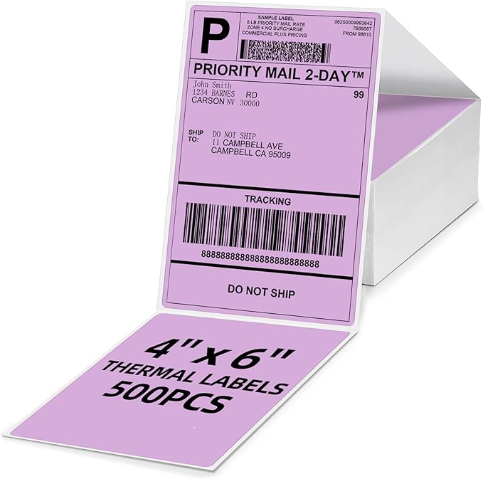 4x6 Thermal Labels, 1 Packs of 500 4x6 Fold Labels Purple - Compatible with JADENS, ASprink, Phomemo, Rollo, Zebra, Omezizy and Other Thermal Printers-DeskLoop Office