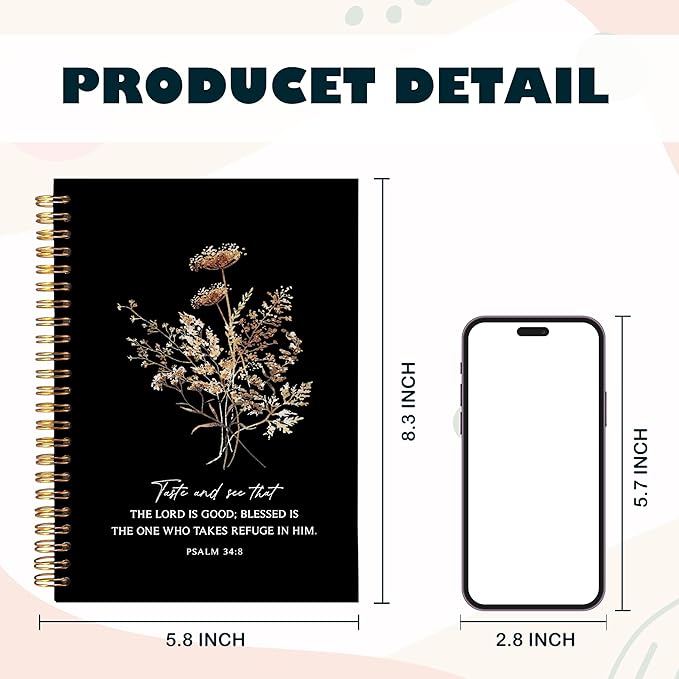 BearCake the Lord is Good Boho Floral Christian Notebook Journal, Christian Gifts for Women, Bible Notebooks for Note Taking, Bible Journaling Notebook, Hardcover Spiral Notebook 5.5x8.3-DeskLoop Office