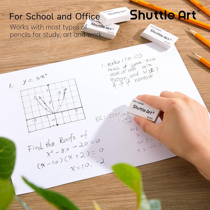 Shuttle Art White Erasers, 120 Pack Erasers Bulk, Smudge Resistant Eraser for Pencils, School Supplies for Kids, Students, Teachers, Office-DeskLoop Office