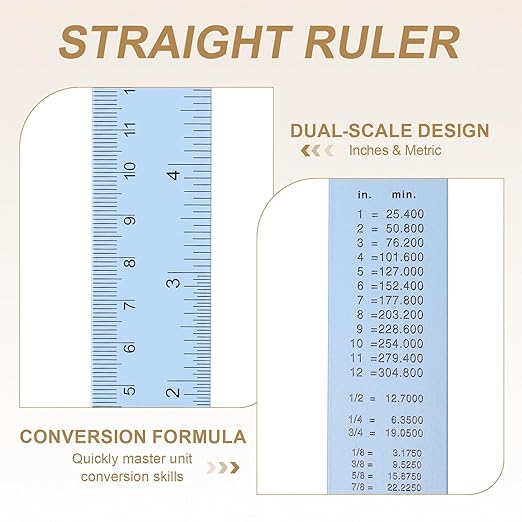HARFINGTON 2pcs Metal Straight Ruler 15cm Metric SAE Aluminum Alloy Measuring Rulers Scale Tool with Hole for Measure Study Reading Classroom Office, Light Blue-DeskLoop Office