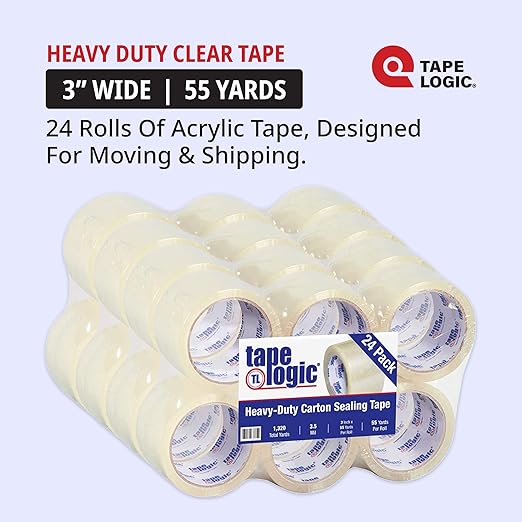 Tape Logic 3" x 55 yds Acrylic Packing Tape 3.5 Mil, Clear (24-Pack) Heavy Duty Packing Tape Rolls for Sealing Boxes at Home, Warehouse, & Office, Supplies for Packaging, Shipping, Moving-DeskLoop Office