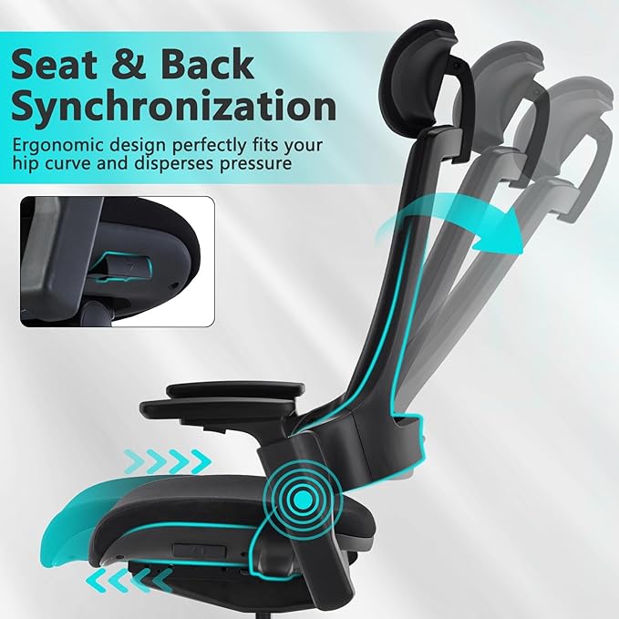 CLATINA Ergonomic High Swivel Executive Chair with Adjustable Height Head 3D Arm Rest Lumbar Support and Upholstered Back for Home Office Studio, Black Fabric, 2 Pack-DeskLoop Office