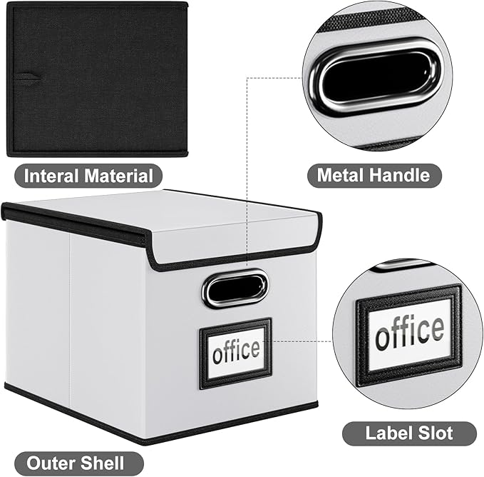 Huolewa Portable Leather File Organizer Boxes with Lids, Collapsible File Folder Organizer Boxes, Decorative Small Filing File Cabinet for Home/Office, Easily Store Documents/Hanging File Folders-DeskLoop Office