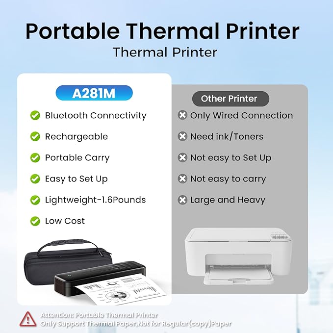 2025 Portable Printers Wireless for Travel, Inkless Thermal Printer Support 8.5" x 11"& A4, Mobile Printers with Carry Case, Bluetooth Portable Printer for Office,Travel,School,Car,Home,Black-DeskLoop Office