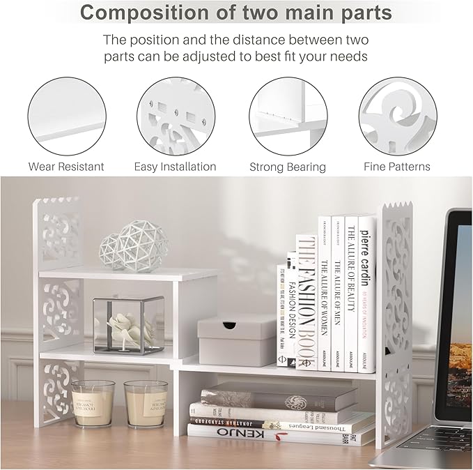 Jerry & Maggie - WPC Desktop Organizer White Office Storage Rack Shelf | Birthday Gifts - Toy - Home Decor | Free Style Rotation Display Modern Luxurious Stand Shelf (White)-DeskLoop Office