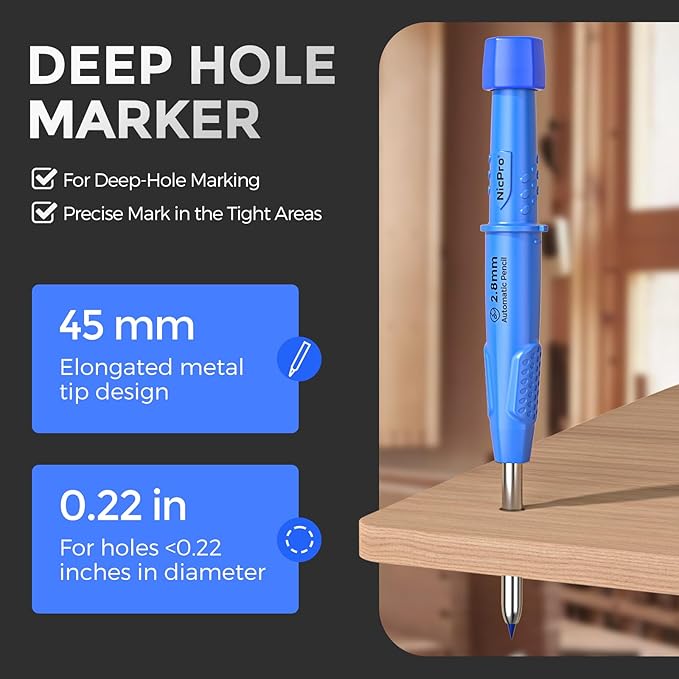 Nicpro 5 Pack CP3000 Carpenter Pencil with Sharpener, Mechanical Pencils Set with 59 Refills, Heavy Duty Construction Pencil, Carpenter Tools for Architect Marking (Red, Black, Orange, Green, Blue)-DeskLoop Office