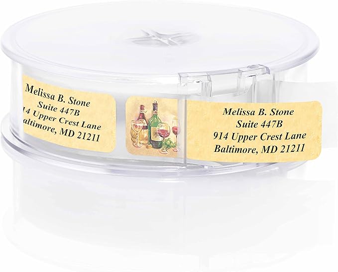 Vintage Wine Designer Rolled Address Labels with Elegant Plastic Dispenser-DeskLoop Office