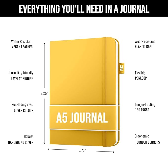 Scribbles That Matter A5 Bullet Dotted Journal Notebook | Vegan Hard Cover, 120gsm bleedproof thick paper, 150 pages, 5.75 x 8.5in, 2 bookmarks, tab stickers, penloop | For Work | Grey-DeskLoop Office