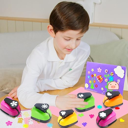 Heart Punch, Flower Hole Punches, Flower Punch, Flowers Paper Punches, 1 inch Hole Puncher for Crafts, 6PCS Flowers Shape Hole Puncher, Heart PaperPunch, Star HolePunch for Scrapbooking-DeskLoop Office