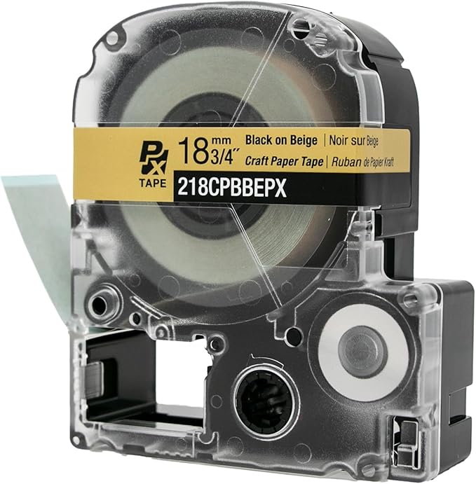 Epson LABELWORKS 218CPBBEPX Genuine Craft Paper Tape Cartridge - Black on Beige Craft Paper Label Maker Tape - 3/4" (18MM) Wide, 16.5'-DeskLoop Office