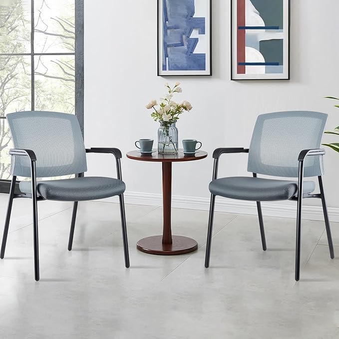 CLATINA Grey Stacking Chairs Stackable Waiting Room Chairs with Armrest, Mesh Office Reception Guest Chair for Home Desk Conference Lobby Church Medical Meeting Training Ergonomic, Set of 8-DeskLoop Office