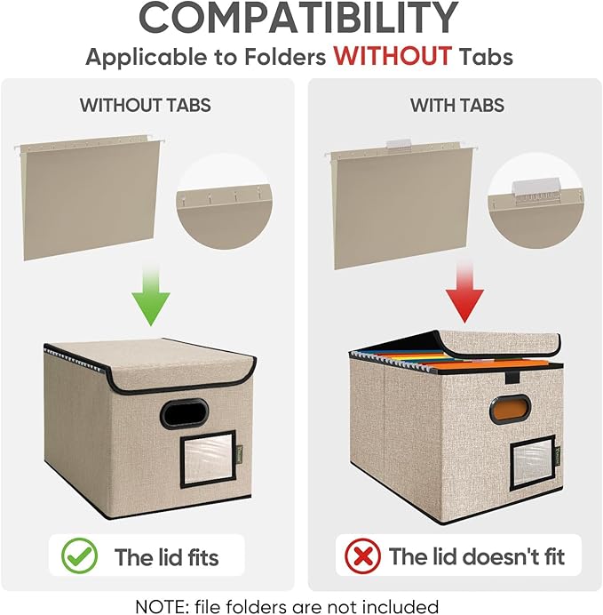 BALEINE File Organizer Box with Lid, Collapsible File Folder Organizer with Plastic Slide, Hanging File Folder Box for Office Document Storage (1 Pack, Beige)-DeskLoop Office