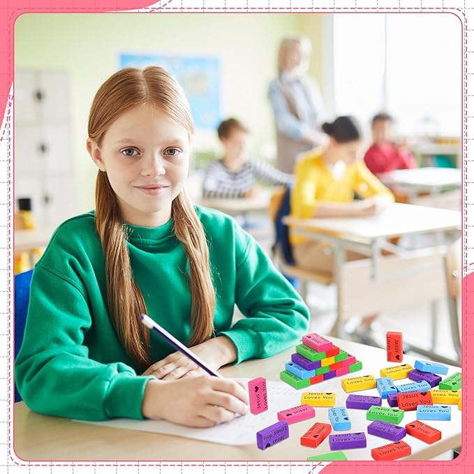 180 Pcs Inspirational Erasers for Kids Christian Pencil Erasers Bulk, Back-to-School Gifts Motivational and Cute Supplies for Students Classrooms, Drawing(Multicolor,Jesus Loves You)-DeskLoop Office