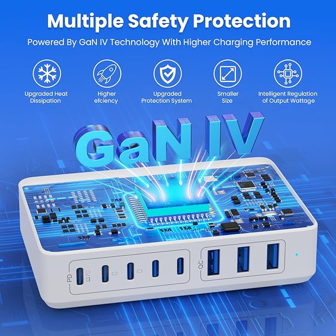 USB C Charger 300W USB C Charger Block 8-Ports GaN IV Fast Charging Station,PD 100W Laptop Charging Hub Wall Charge Adapter Compatible with MacBook/Air,DELL,Steam Desk,iPhone 16/15/14,Galaxy-DeskLoop Office