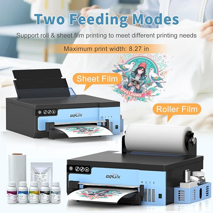 EXPLUX A4 DTF Printer,with XP600 printhead with Anti-Clogging Technology + 200% high Speed Printing,for DIY T-Shirt,Other Textiles,2-Year Ink Included-DeskLoop Office