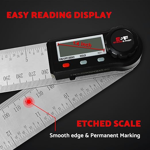 Digital Angle Finder Tool for Woodworking 7 inch / 200 mm, Stainless Steel with Case, Digital Protractor Angle Finder for Measurement by S&F STEAD & FAST-DeskLoop Office
