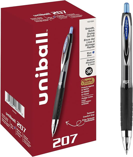 uni-ball 207 Retractable Gel Pens, Medium Point (0.7mm), Blue, 36 Count-DeskLoop Office