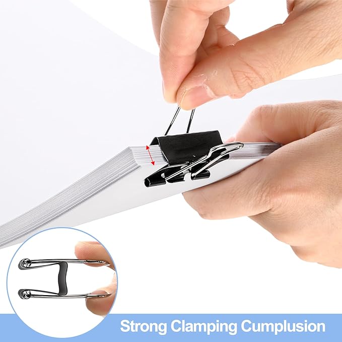 300 Pack Medium Binder Clip, 1-1/4 Inch Metal Black Fold Back Clips, Standard Paperwork Clamp Bulk for School Teacher Student, Business Office Home-DeskLoop Office