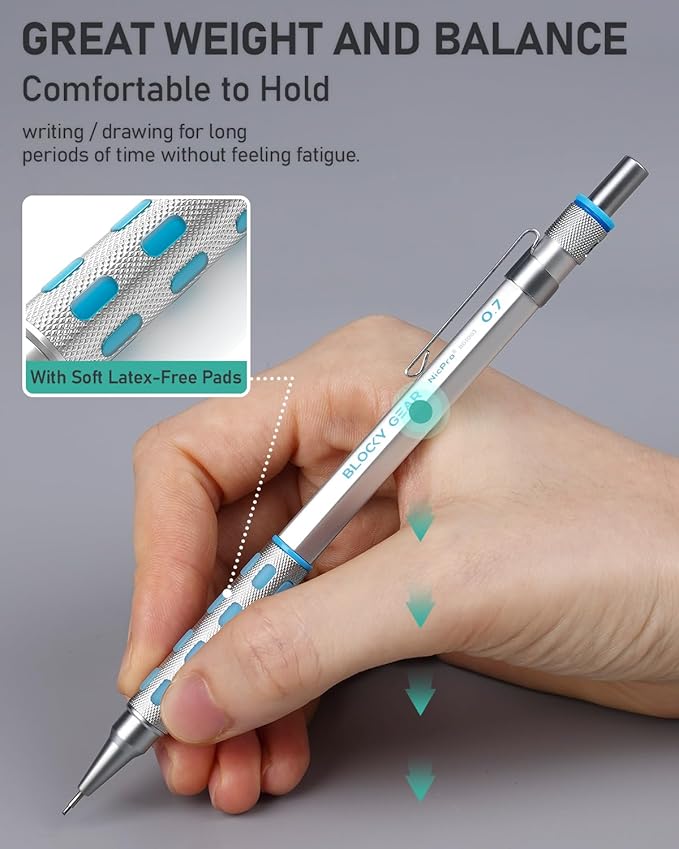 Nicpro Blocky Gear Metal Mechanical Pencil Set with Leather Case, 40PCS Art Drafting Pencil 0.5, 0.7, 0.9 & 2mm Lead Pencil with 352PCS (HB 2H 4H 2B 4B 6B Color) Lead Refills for Sketching Drawing-DeskLoop Office