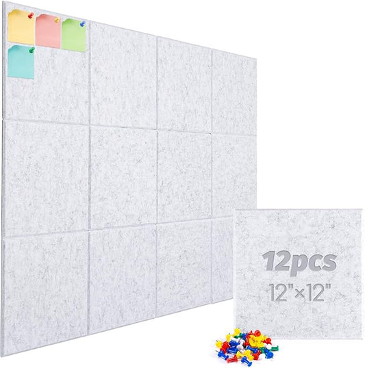 Large Cork Board Alternative, 12 Pack Felt Board with Safe Removable Adhesive Tabs Felt Wall Tiles, Large Cork Boards for Walls, Cork Board for Home Office, Pin Boards for Walls, Marble White-DeskLoop Office