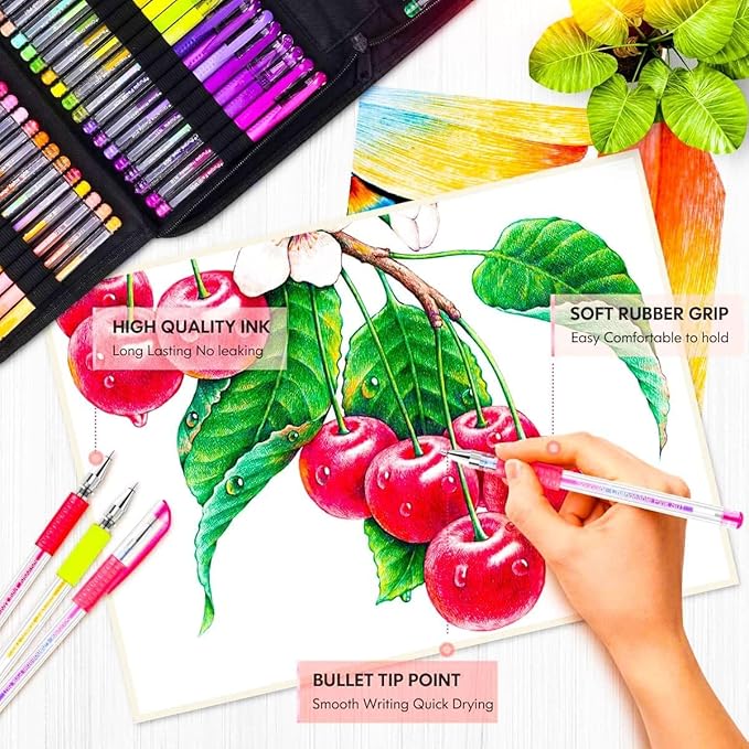 Soucolor 120 Pack Aesthetic Pastel Gel Pens, Japanese Stationery Cute Art Supplies for Kids, Teens & Beginner Artists, Gift Set for Girls, Women, Birthday & School Sketching Supplies-DeskLoop Office