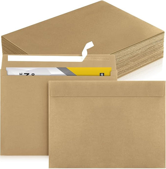 Crtiin 100 Pcs 9 x 12 Open End Booklet Envelopes 80 lb 120gsm Catalog Envelopes with Closure for Mailing Catalog Financial Document Magazine Pamphlet Business(Kraft Paper Color)-DeskLoop Office