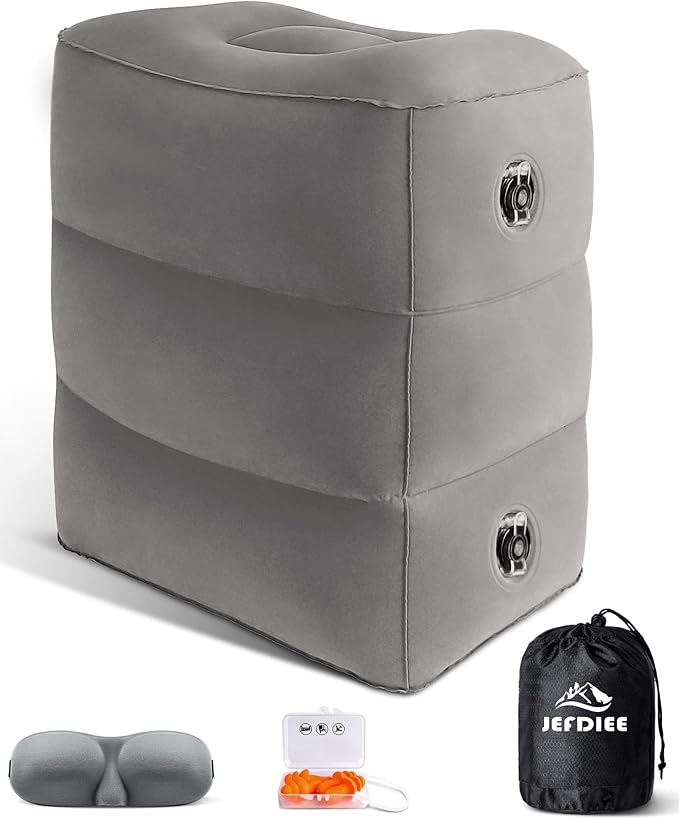 JefDiee Inflatable Foot Rest Pillow, Kids Airplane Bed, Adjustable 3 Layers Height Leg Rest Pillow, Airplane Travel Essentials Great for Office, Home, Trains, Cars-DeskLoop Office