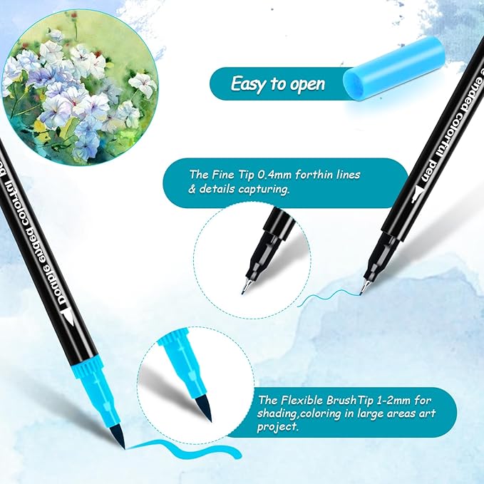 60 Colors Dual Markers Brush Pens, Art Markers Colored Pens for Adult Coloring Books, Brush and Fine Point Dual Tip Artist Colored Marker Set for Drawing Adult Coloring Hand Lettering-DeskLoop Office