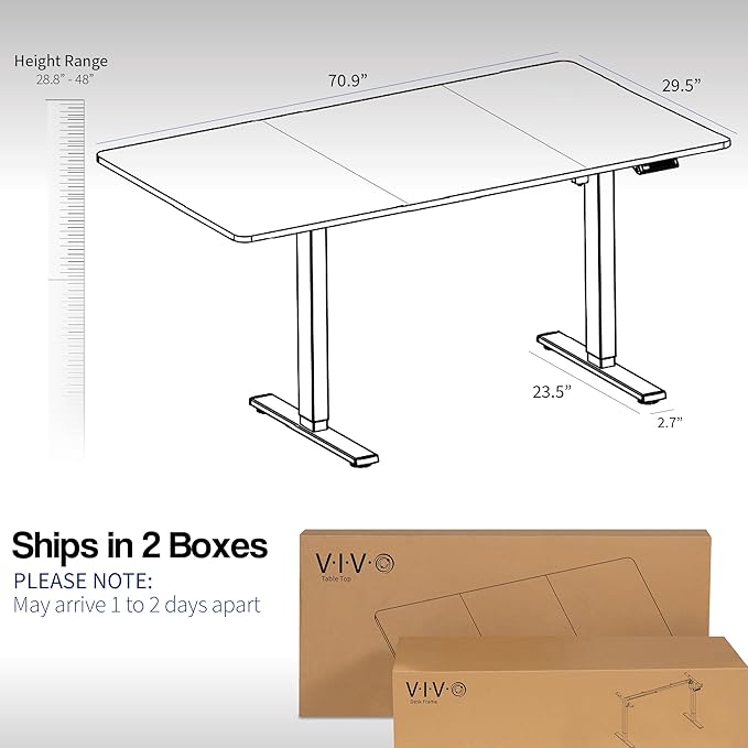 VIVO Electric 71 x 30 in Rustic Standing Desk, Memory Height Adjustment, 1B Series, Black and Vintage Brown Top, White Frame, DESK-KIT-1W7BN-DeskLoop Office