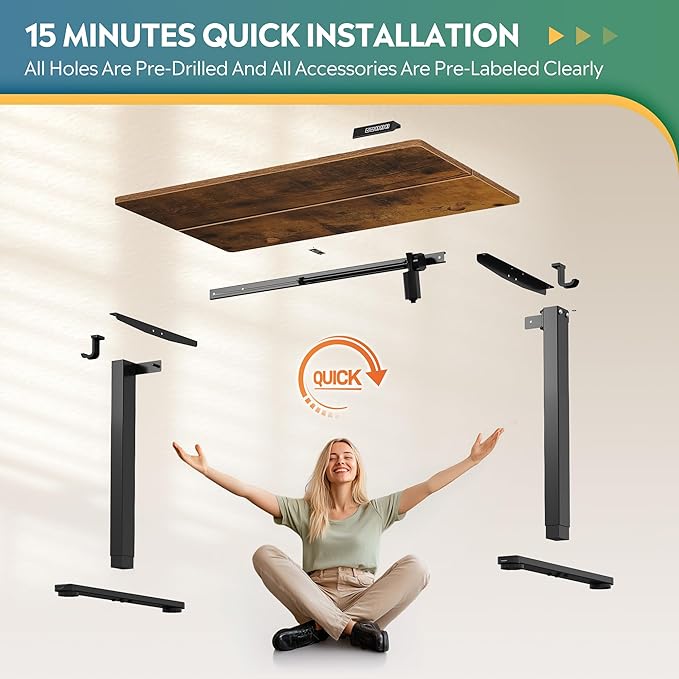 DEVAISE 48 Inch Electric Standing Desk, 3 Adjustable Height Stand up Desk for Home Office, Ergonomic Sit to Stand Desk with LED Touchscreen and Hook, 3 Memory Preset Computer Desk (Rustic Brown)-DeskLoop Office