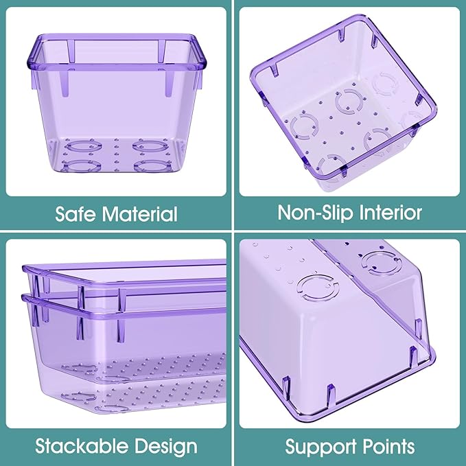 WOWBOX 25 PCS Plastic Drawer Organizer Set, Desk Drawer Divider Organizers and Storage Bins for Makeup, Jewelry, Gadgets for Kitchen, Bedroom, Bathroom, Office, Clear Purple-DeskLoop Office