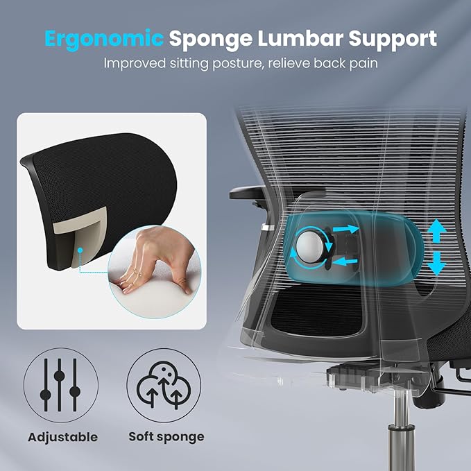 Farini Office Chair Ergonomic Desk Chair, High Back Computer Chair with Wheels, Home Sutdy Chair for Heavy People, Office Chair Adjustable Seat Depth, 3D Armrests and Adjustable Headrest, Black-DeskLoop Office