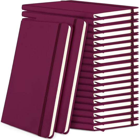 Honoson 20 Pack Lined Journal Notebooks A5 Hardcover Executive Notebook 5.5" x 8.3" PU Leather Wide Ruled Journals Bulk with Elastic Band for Home Business Office School Supplies(Burgundy)-DeskLoop Office