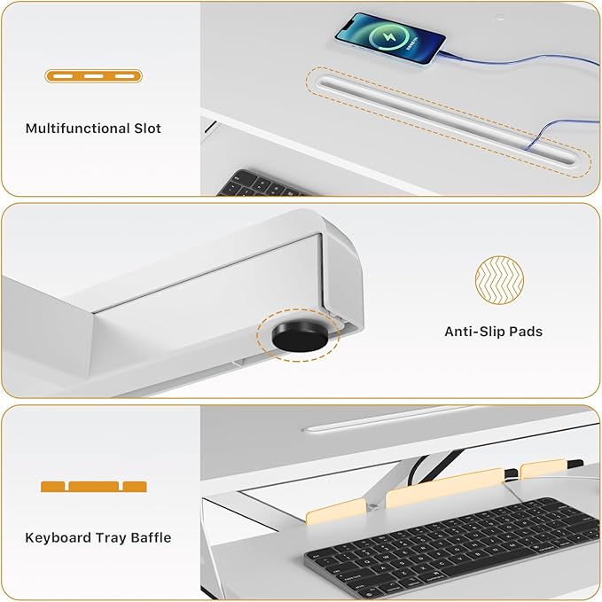 JOY worker Standing Desk Converter, 35" Wide Height Adjustable Sit Stand Up Desk Riser with Keyboard Tray, Desktop Workstation Riser for Home Office Computer Laptop, Particle Board, White-DeskLoop Office