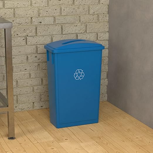 23 Gallon Blue Recycle Slim Jim Trash Can with Paper Slot-DeskLoop Office