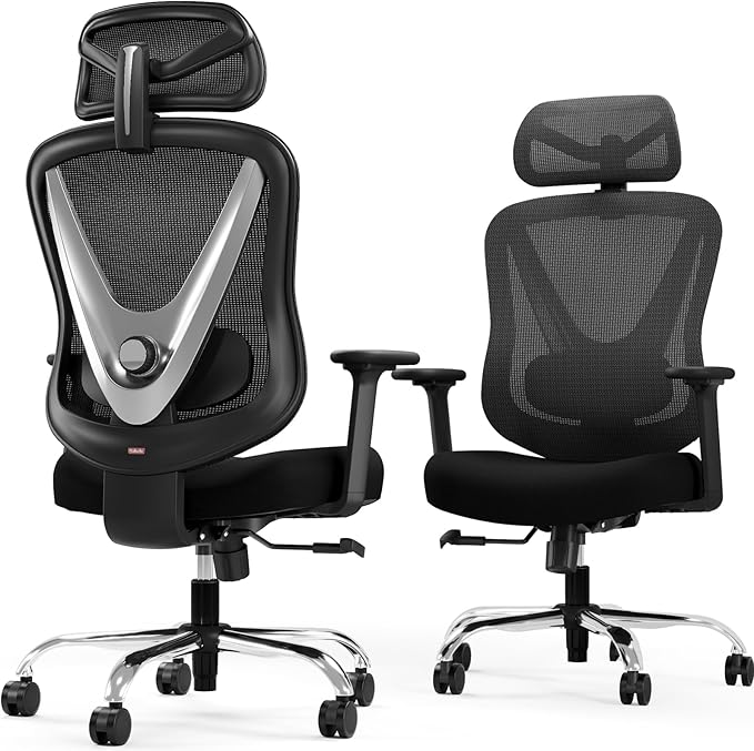 Ergonomic Mesh Office Chair - 3D Adjustable Lumbar Support & 3D Armrests, V-Shaped Back, Adjustable Desk Chair for Office & Home, Black-DeskLoop Office
