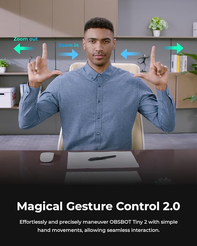 OBSBOT Tiny 2 Webcam 4K Voice Control PTZ, AI Tracking Multi-Mode & Auto Focus, Web Camera with 1/1.5" Sensor, Gesture Control, 60 FPS, HDR Light Correction, Webcam for PC, Streaming, Meeting, etc.-DeskLoop Office