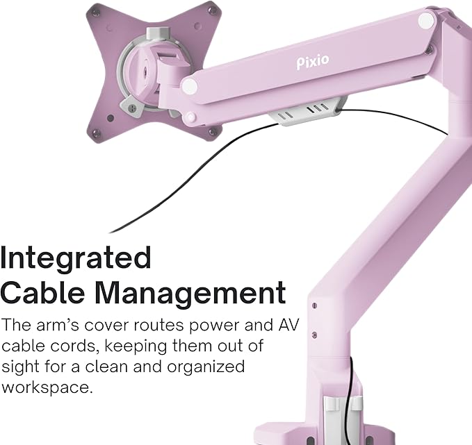 Pixio PS1S Wave Pink Single Monitor Arm Stand Desk Mount - Fits up to 32 inches Monitors and up to 19.8lbs. VESA Compatibility and Integrated Cable Management-DeskLoop Office
