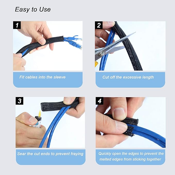 25ft - 1 inch Braided Cable Management Sleeve Cord Protector - Self-Wrapping - Image 6